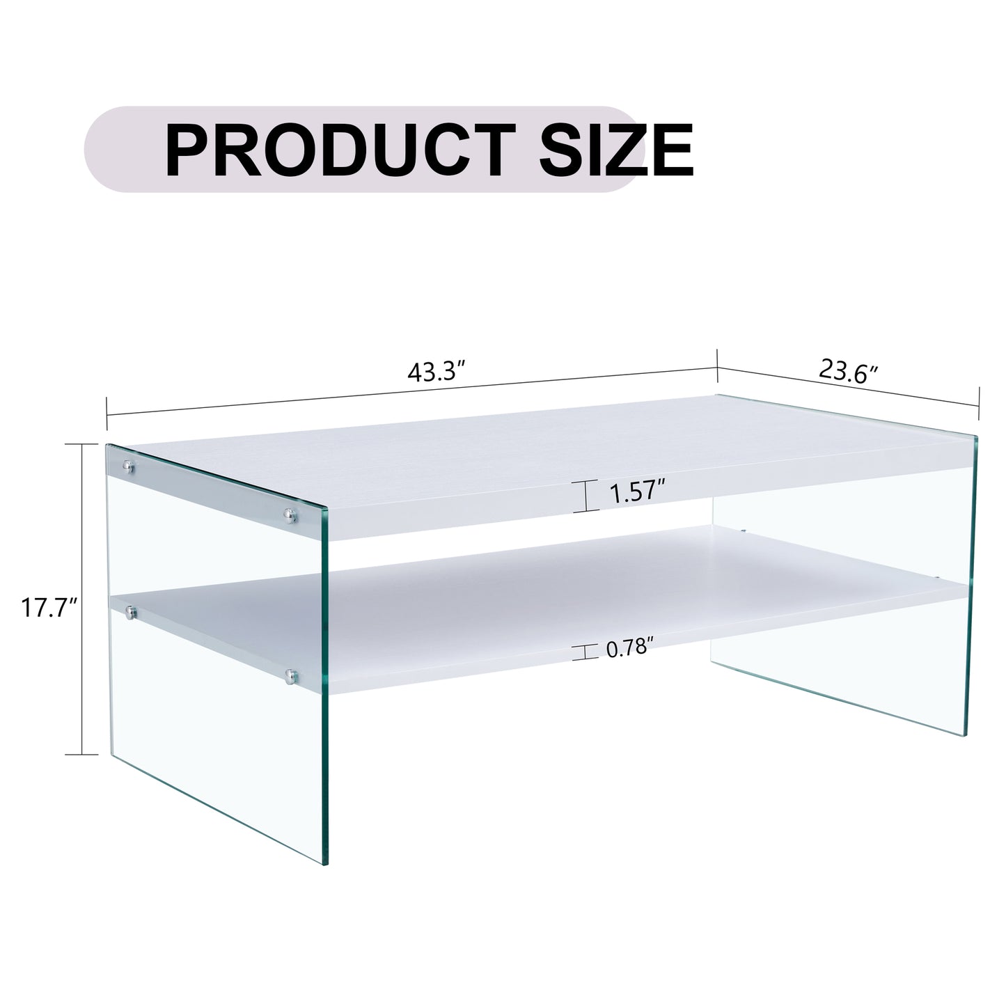 Double rectangular coffee table. The board surface is MDF, with white stickers, and both sides are transparent tempered glass. Suitable for living room, bedroom and other occasions.