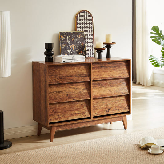 6 Drawer Double Dresser Features Vintage-style and Bevel Design