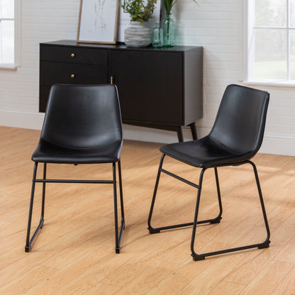 Industrial Faux Leather Dining Chairs, Set of 2 - Black