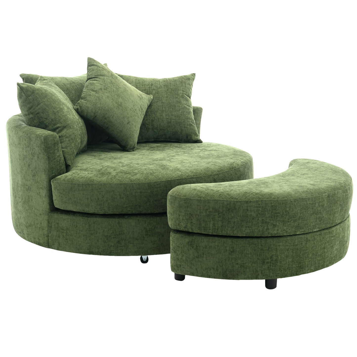 Orisfur. 360° Swivel Accent Barrel Chair with Storage Ottoman & 4 Pillows, Modern Chenille Leisure Chair Round Accent for Living Room, Green