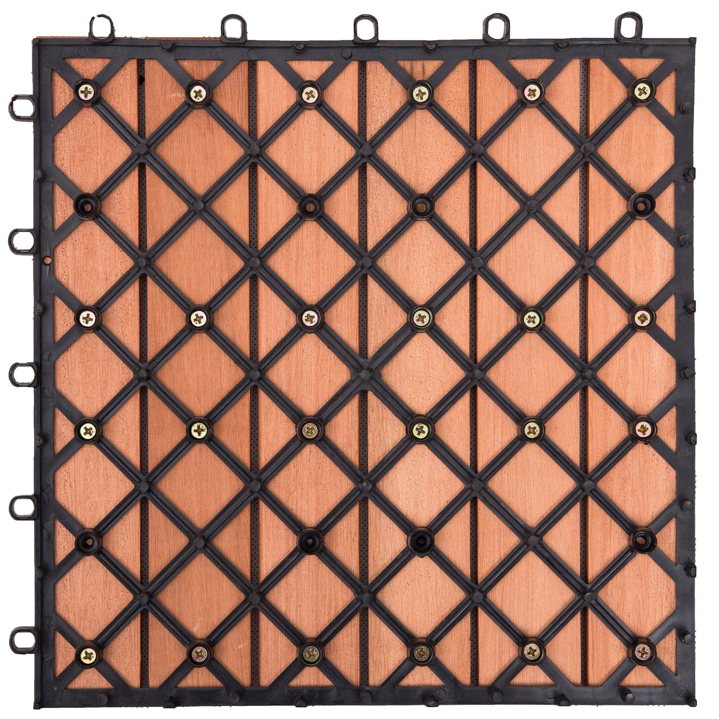 Outdoor Patio 6-Slat Eucalyptus Interlocking Deck Tile (Set of 10 Tiles)