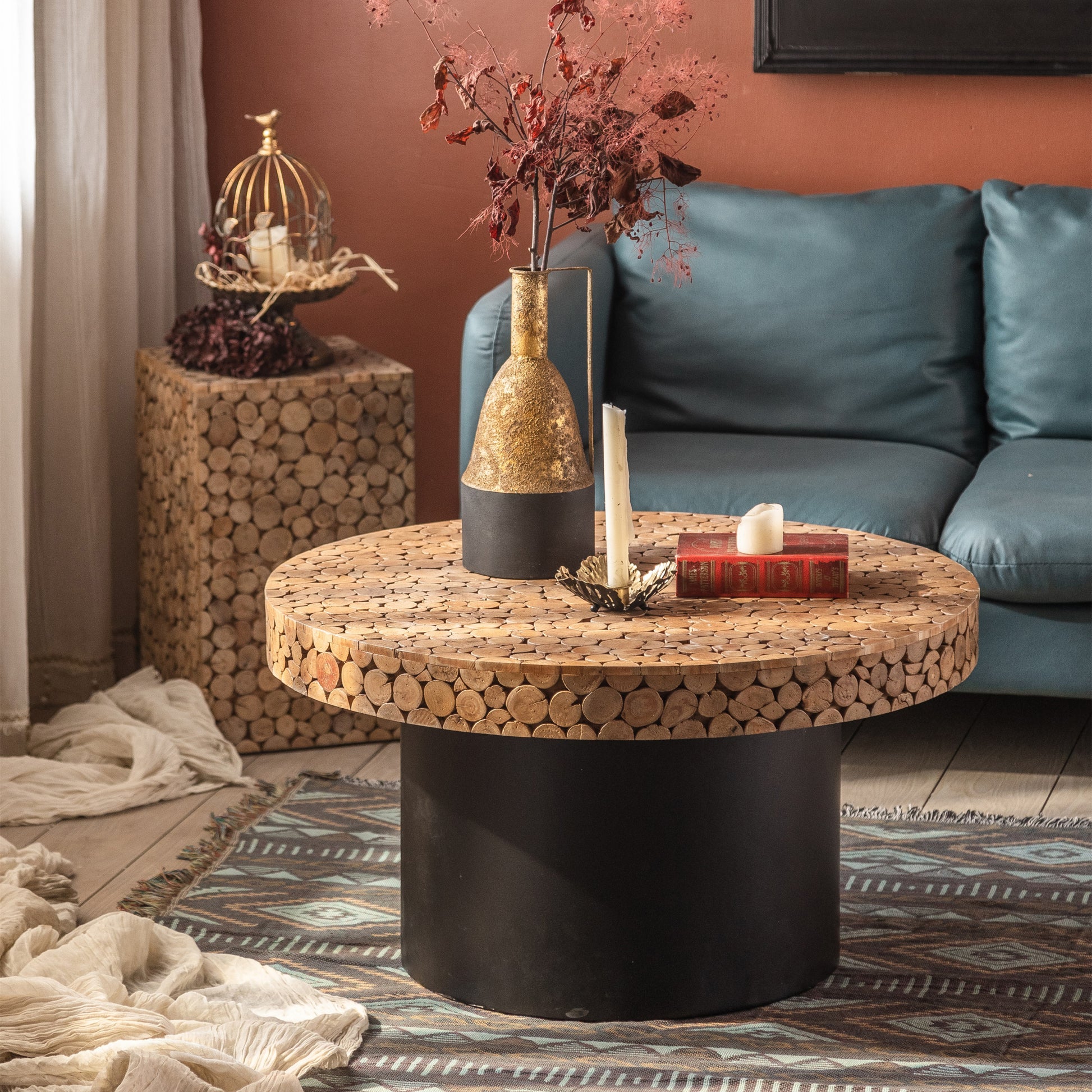 Pedestal Cocktail Round Side Table, Mushroom-Shape End Table for Living Room Bedroom Office, Easy Assembly, 23.62D*20.47H