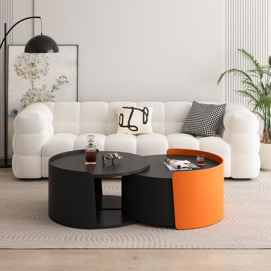 Nesting Coffee Table, Round Nesting Tables and End Tables for Small Space, Modern Side Tables with Extendable Sliding Tabletop for Living Room, Office,Black, No Need Assembly