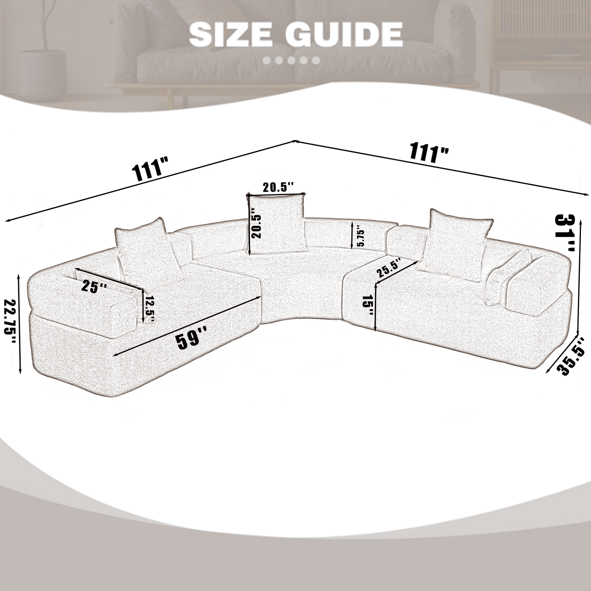 Henry Khaki Oversized Modern Modular Curved Sofa