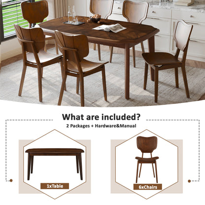 TOPMAX Vintage 7-Piece Dining Table Set with 6 Dining Chairs, Espresso