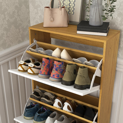 Shoe Storage Cabinet with 3 White Panel Flip Drawers, Freestanding Organizer for Entryway, Narrow Shoe Rack Cabinet