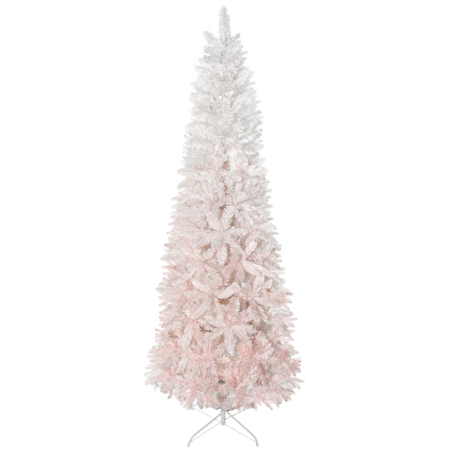 HOMCOM 7' Tall Unlit Pencil Fir Artificial Christmas Tree with Realistic Branches and Steel Base, Pink and White