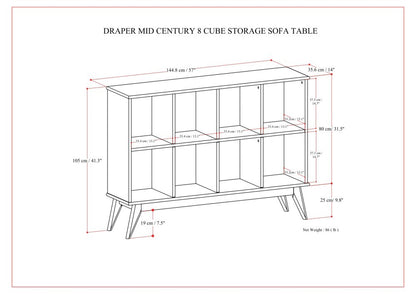 Draper Mid Century 8 Cube Storage Sofa Table