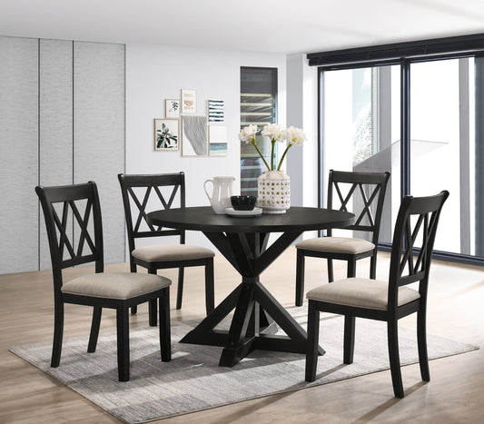 indvale Cross-Buck Wood 5-Piece Dining Set in Black