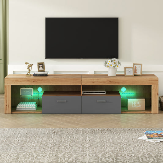 Modern Design TV Stands for TVs up to 80'', LED Light Entertainment Center, Media Console with 6 Storage Cabinets, TV cabinet for Living room, Bedroom, Home Theatre