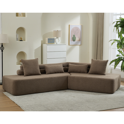 [NEW ARRIVED] [VIDEO PROVIDED] 128"Minimalist Cloud Sectional Couch ,Modern Couches ,4-Seater ,No Assembly,Two modular sofa,Boucle Teddy Fabric, upholstered , anti-wrinkle fabric,Brown