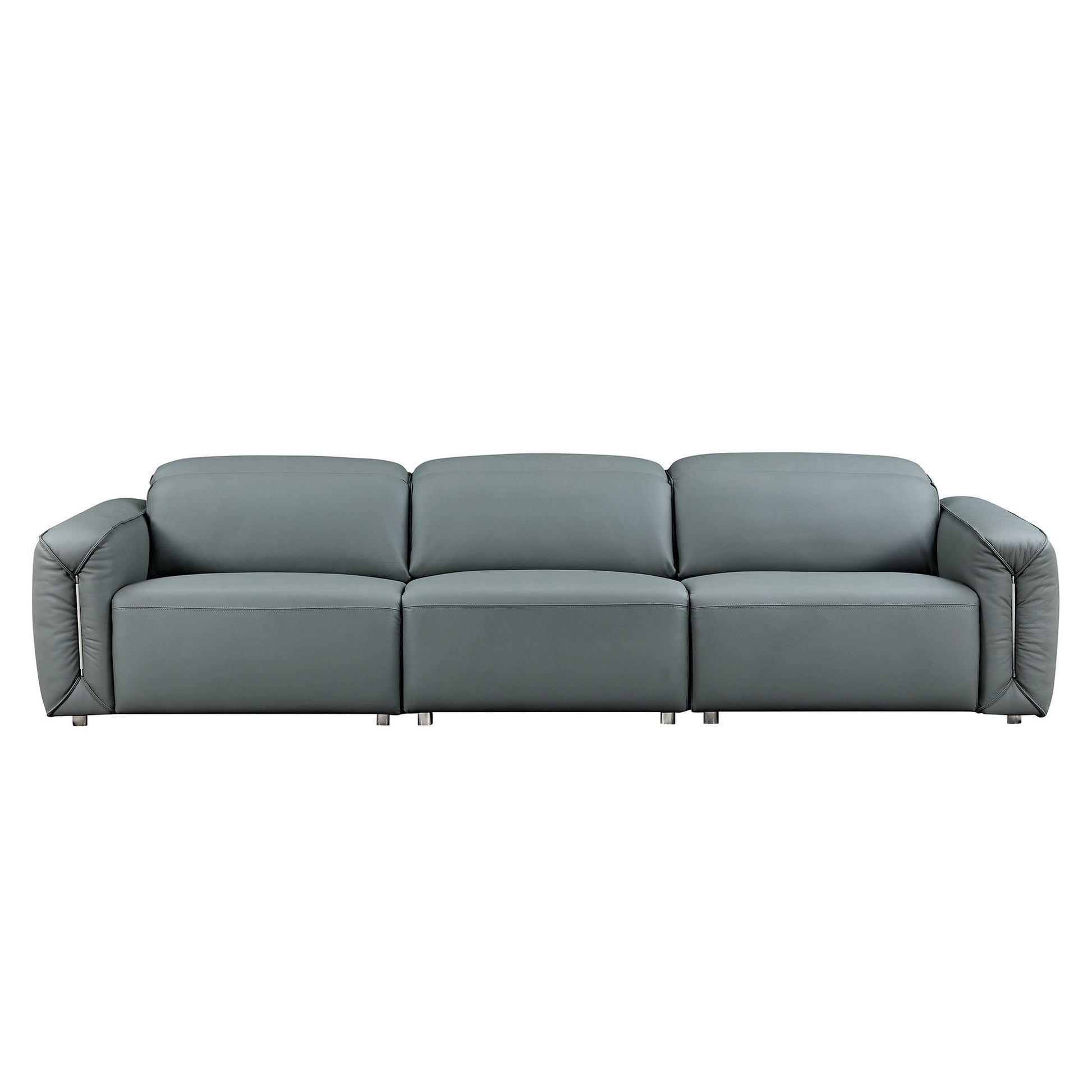 Modern Simple Line Design 3-Seater Leather Sofa for Living Room, Comfy Sofa Couch with Extra Deep Seats,Adjustable Headrests Couch,Blue Grey