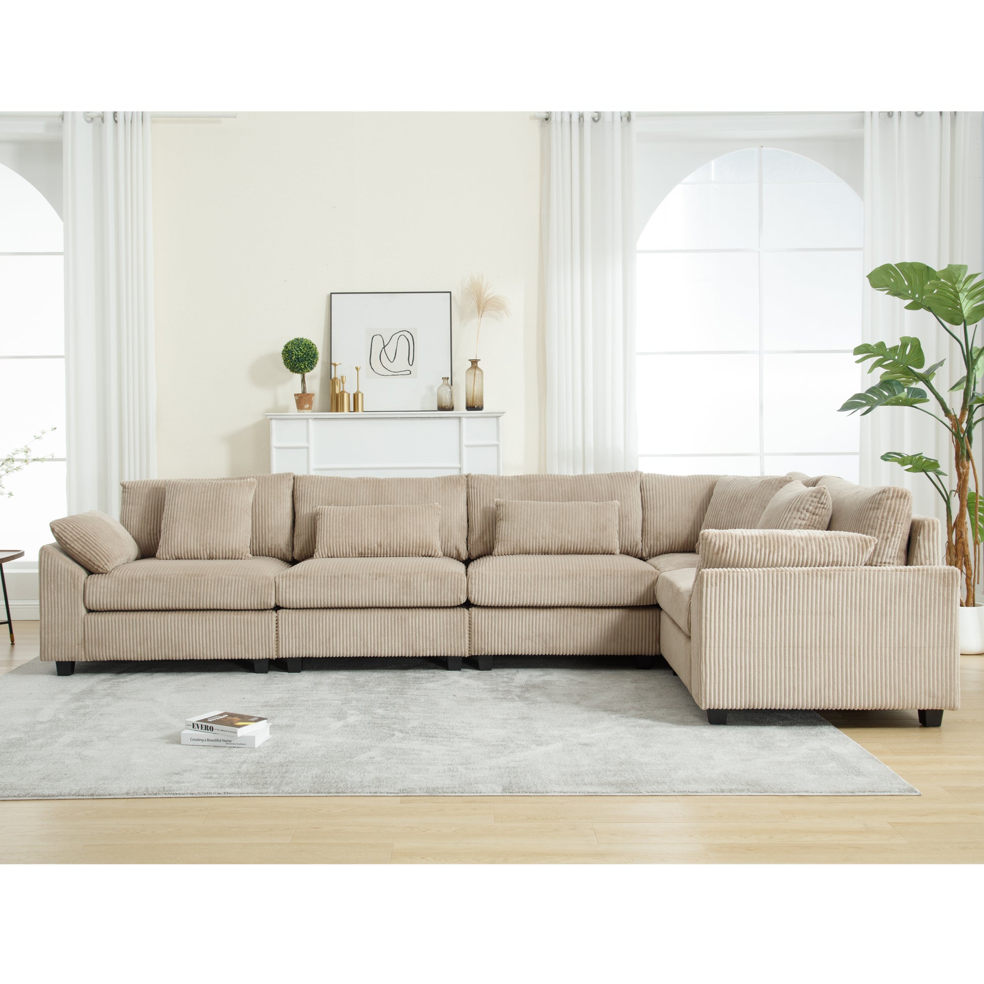 {NEW ARRIVAL}{ VIDEO PROVIDED} Oversized Modular Sectional Sofa Couches Set,Corduroy Upholstered Deep Seat Comfy Sofa for Living Room ,5 Seat ,Brown