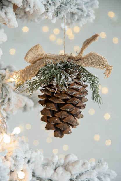 5x4.5x7" Pinecone With Burlap Hanger, Christmas Tree Ornaments for Holiday Party Decorations, Set of 6