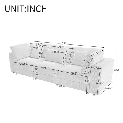 [ Video Provided]U_STYLE 105'' 3 Seater Sofa with Removable Back Cushions and 5 Pillows , for Living Room, Apartment, Spacious Space