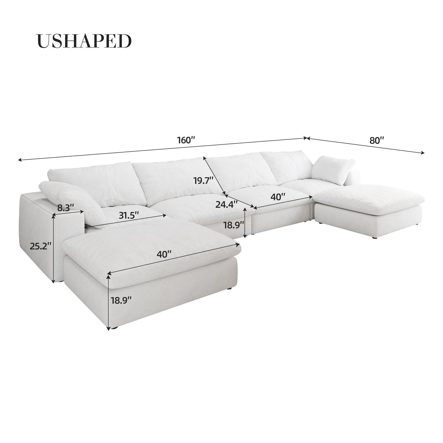 Cloud Modular Sectional Sofa with Storage Ottomans, Down Filled Comfort for Living Room