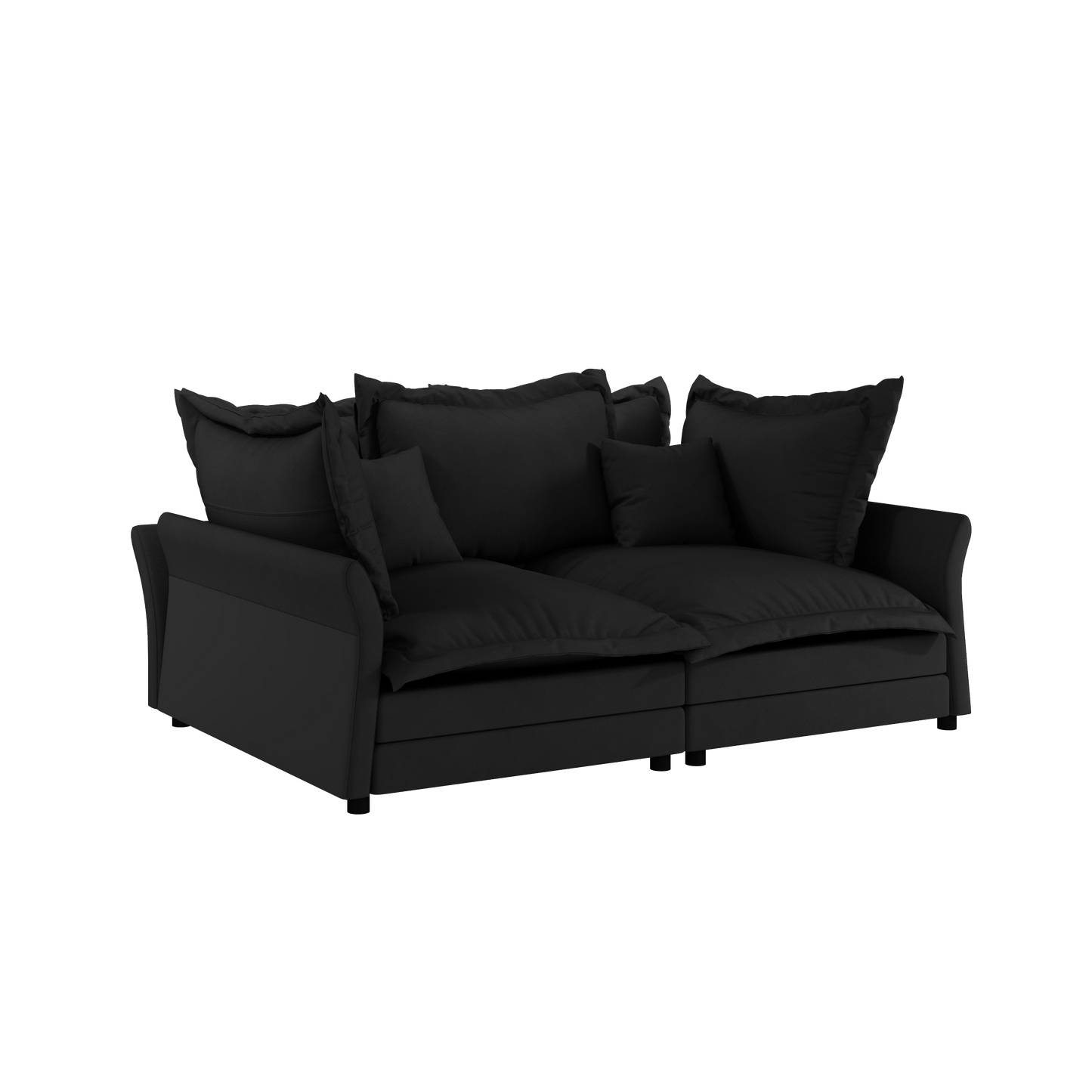 90.55" Modern Comfy Upholstered Sofa Cloud Couch, Deep Seat Couches with Multiple Large Soft Pillows,Convertible Deep Seat Chaise Longue for Living Room Bedroom,Apartment,Office,BLACK