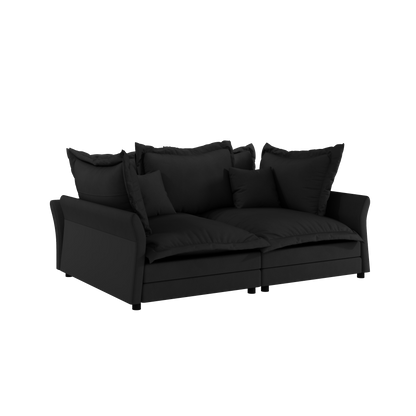 90.55" Modern Comfy Upholstered Sofa Cloud Couch, Deep Seat Couches with Multiple Large Soft Pillows,Convertible Deep Seat Chaise Longue for Living Room Bedroom,Apartment,Office,BLACK