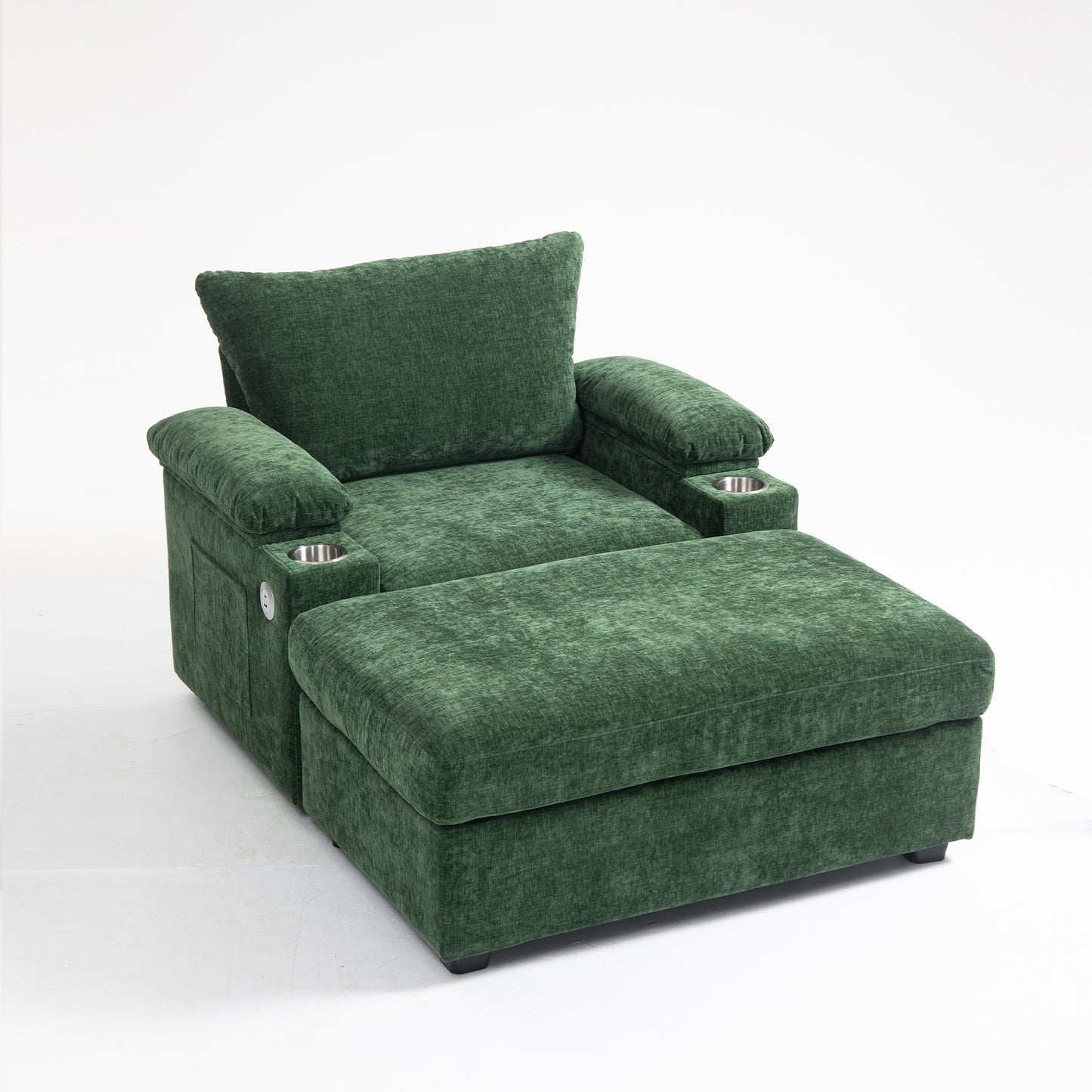 Modern Oversized Chair with Ottoman,Chenille Fabric Sofa Bed,Accent Chair Comfy Sofa with Cupholders and USB Charging Ports Chair for Living Room,Bedroom,Apartment