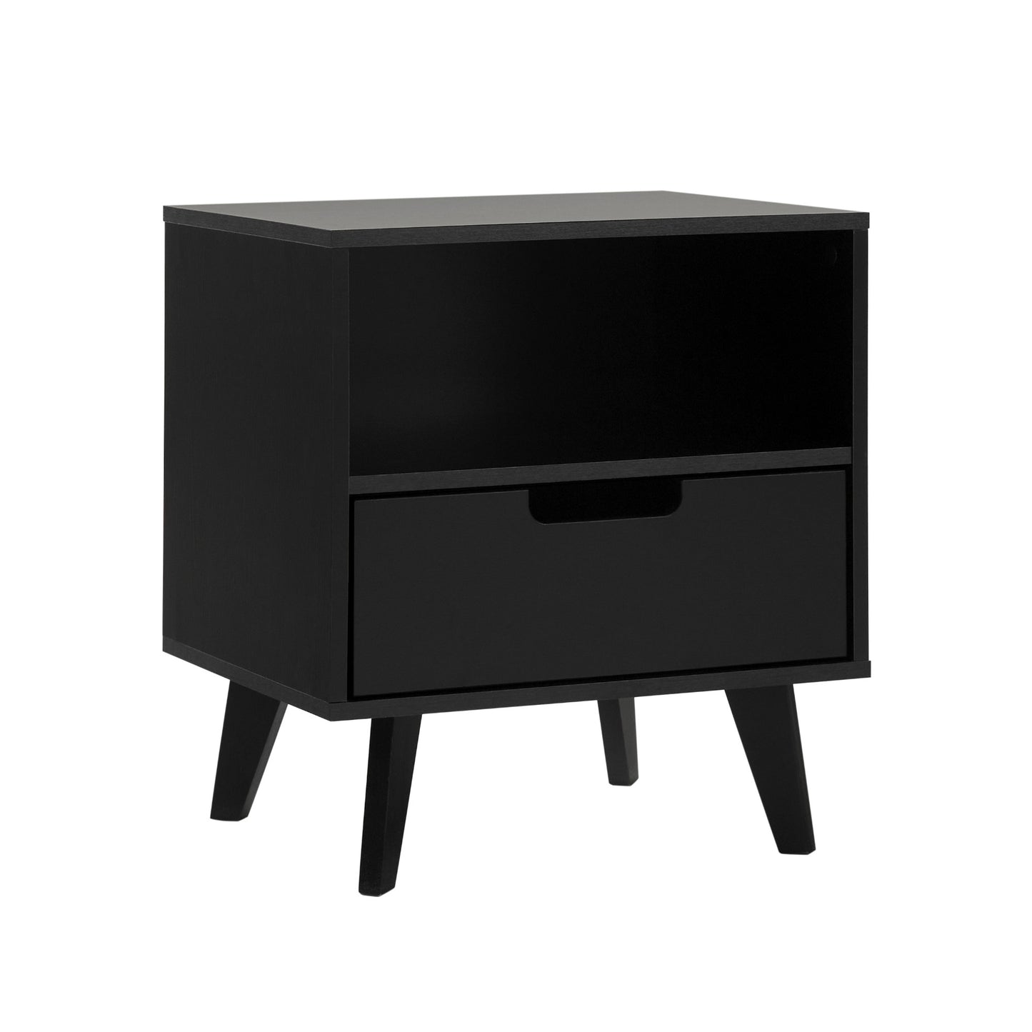 Modern 1-Drawer Nightstand with Open Cubby – Black