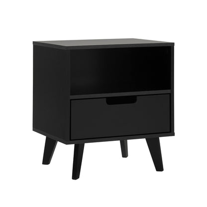 Modern 1-Drawer Nightstand with Open Cubby – Black