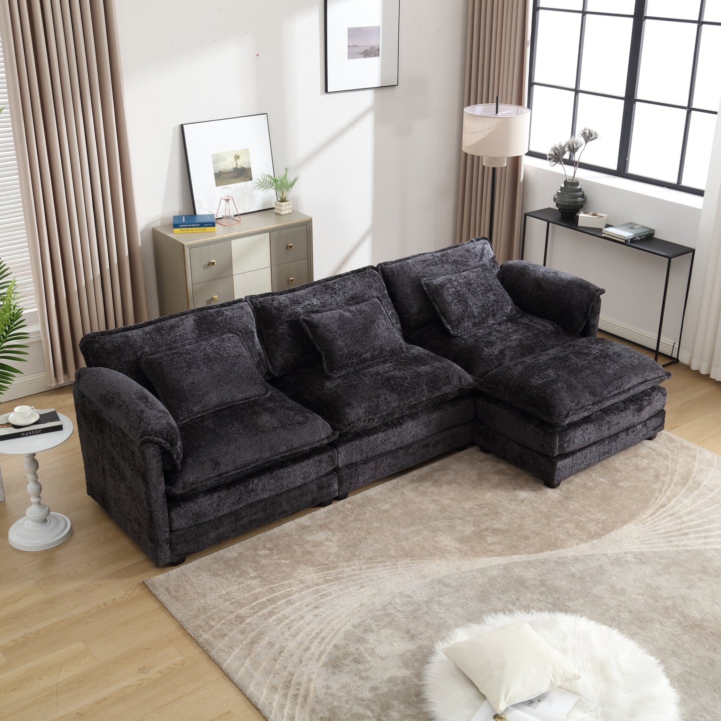 Modern Large boucle Fabric L-Shape Sectional Chenille fabric, movable pedals, detachable armrests, oversized three-seat Sofa