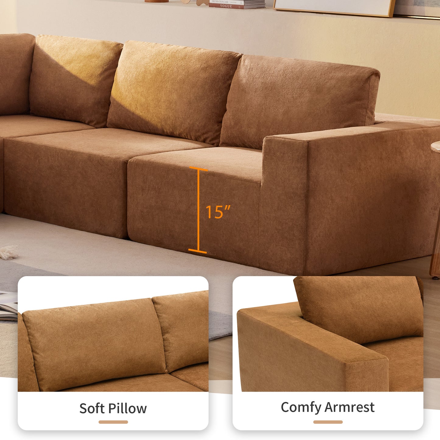 [VIDEO provided] [New]116*116" Modular L Shaped Sectional Sofa,Luxury Floor Couch Set,Upholstered Indoor Furniture,Foam-Filled Sleeper Sofa Bed for Living Room,Bedroom,5 PC Free Combination,3 Colors