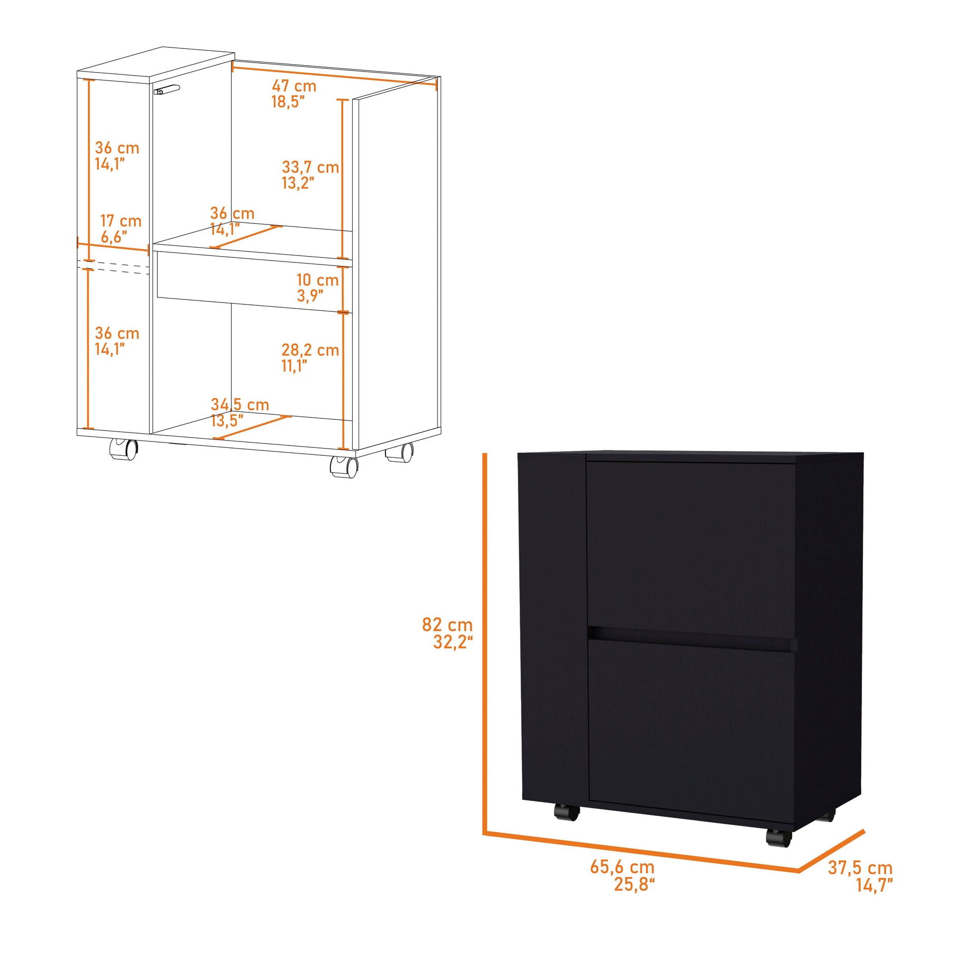 Madeline Black 2-Cabinet Bar Cart