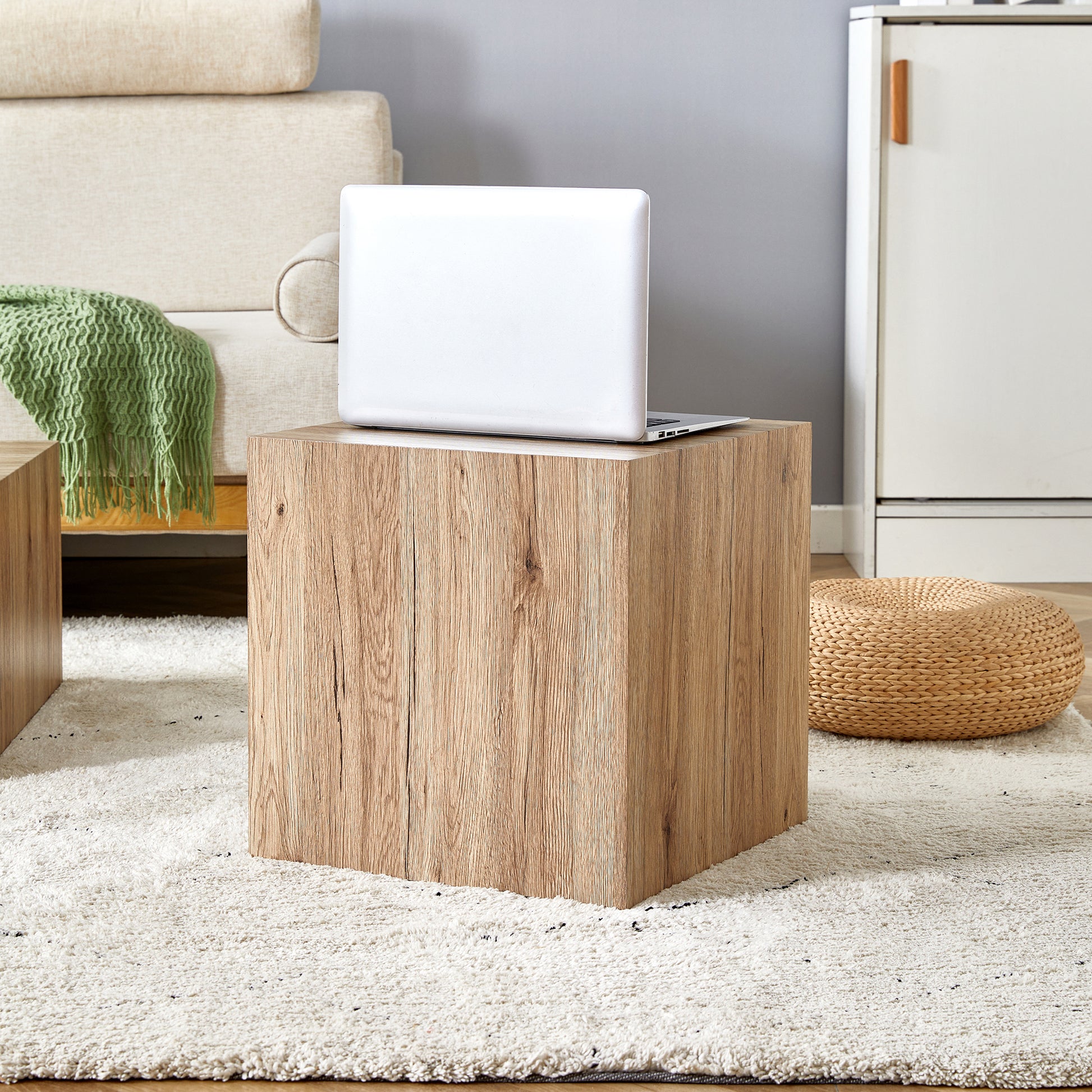 Elevate your living space with this modern MDF coffee table that showcases smooth, light wood color texture patterns. It is characterized by stylish design.