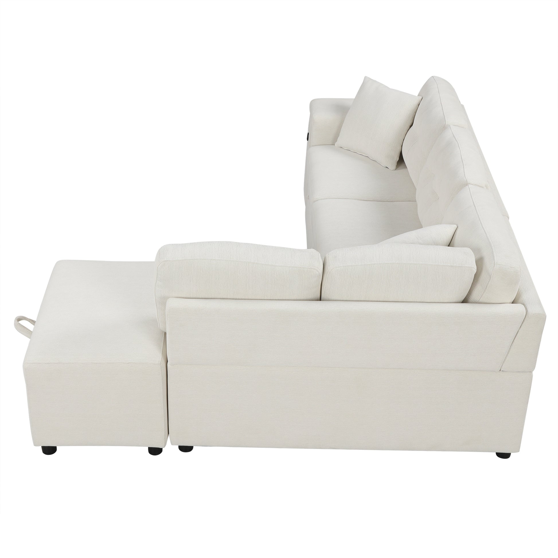 86.6" Sectional Sofa L-shaped Sofa Couch Pull-out Sofa Bed with a Movable Ottoman, Two USB Ports  and Two Cup Holders for Living Room, Beige