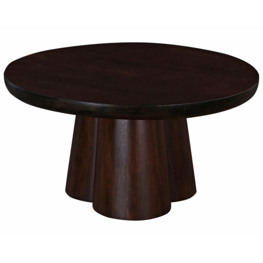 Living Room 31 in. Acacia Wood Round Pedestal Coffee Table, Luxurious Accent Sofa Table, Dark Brown