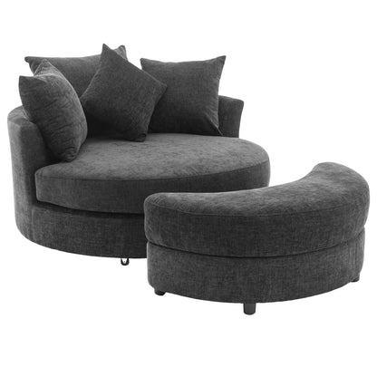 Orisfur. 360° Swivel Accent Barrel Chair with Storage Ottoman & 4 Pillows, Modern Chenille Leisure Chair Round Accent for Living Room, Gray