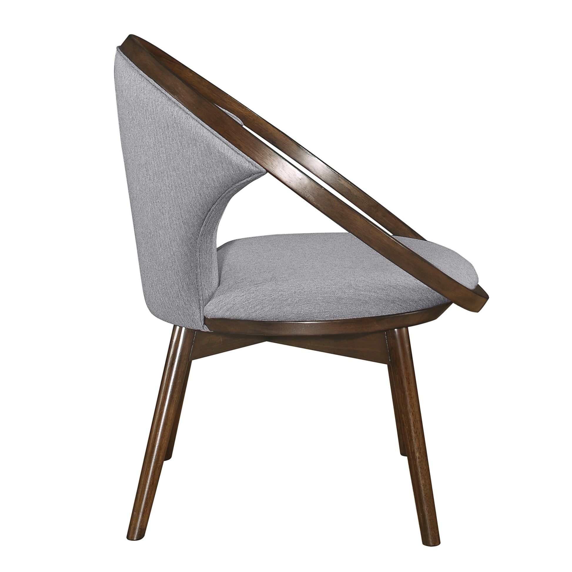 Mid-Century Design Solid Rubberwood Unique Accent Chair 1pc Gray Fabric Upholstered Modern Home Furniture Walnut Finish Frame