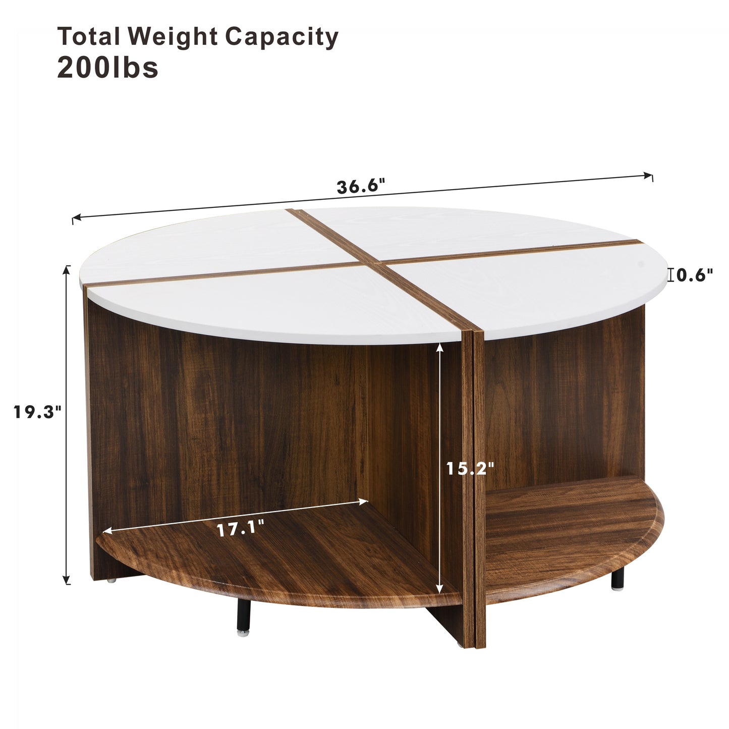 4 Piece of Industrial Round Coffee Table,Sturdy and Easy Assembly, 2-Tier with Storage for Living Room, Garden, white