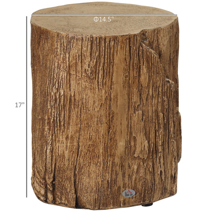 HOMCOM Tree Stump Stool, Decorative Side Table with Round Tabletop, Concrete End Table with Wood Grain Finish, for Indoors and Outdoors, Natural