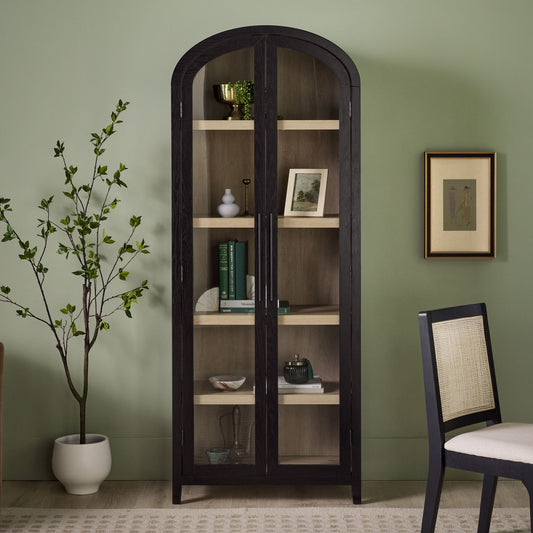 Modern 5 Shelf Arched Tall Bookcase with Glass Doors