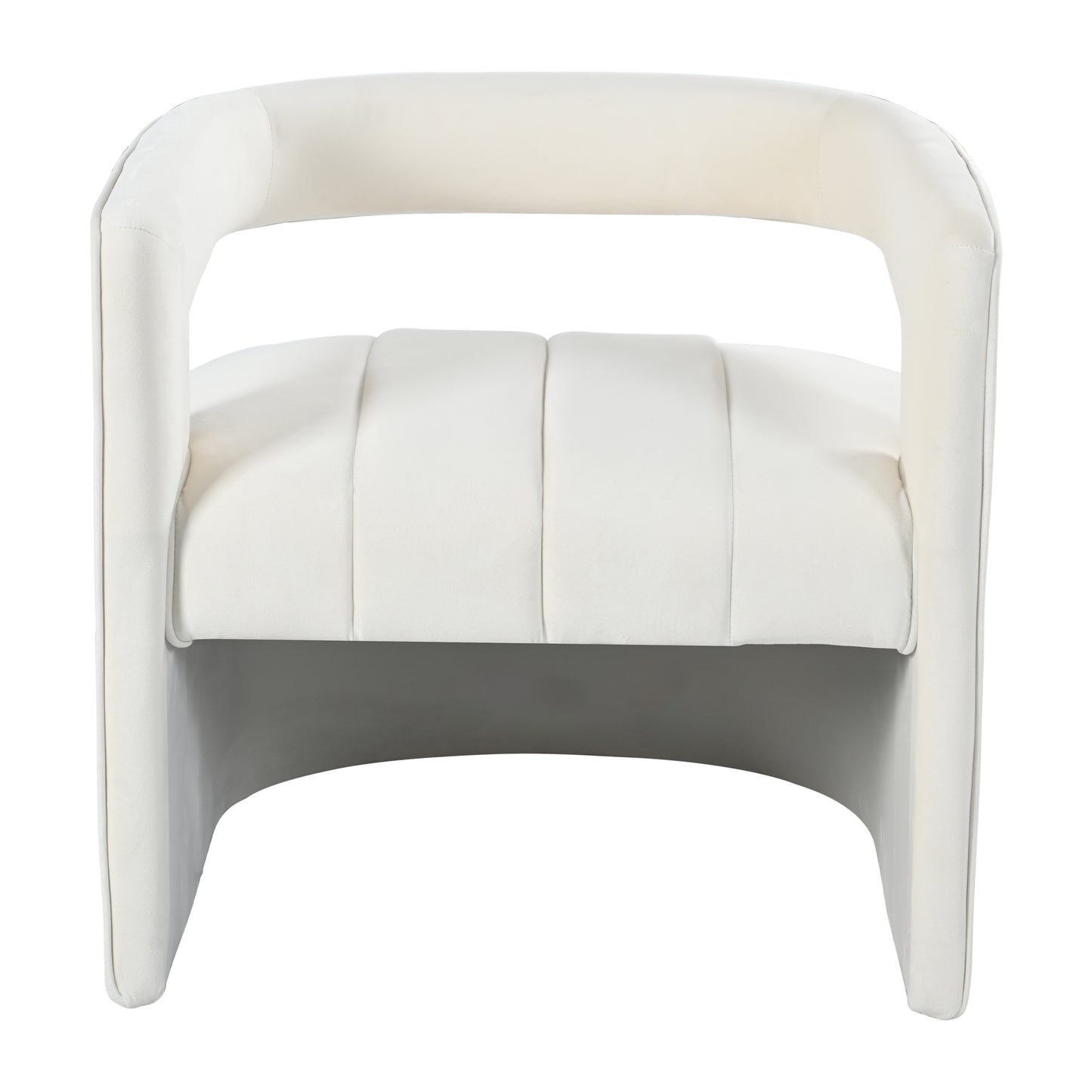 Modern Velvet Accent Chair with Ribbed Detail, Luxury Curved Fully Upholstered Accent Chair, Ivory White (No Assembly Needed)