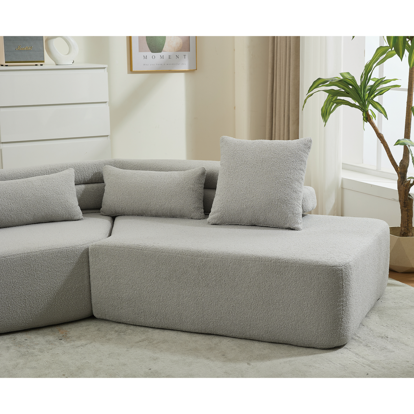 [NEW ARRIVED] [VIDEO PROVIDED] 128"Minimalist Cloud Sectional Couch ,Modern Couches ,4-Seater ,No Assembly,Two modular sofa,Boucle Teddy  Fabric, upholstered , anti-wrinkle fabric,Light Gray