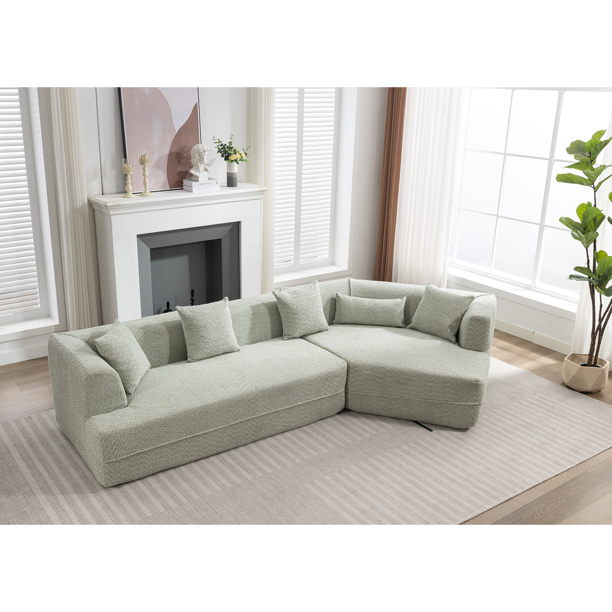 [VIDEO PROVIDED][ New And Upgraded Extended Edition]Modular sofa , modern minimalist style sofa,  upholstered ,  free combination, round fiber fabric, anti-wrinkle fabric,Dimension extension,Green