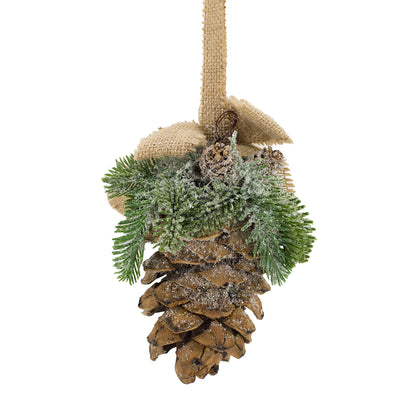 5x4.5x7" Pinecone With Burlap Hanger, Christmas Tree Ornaments for Holiday Party Decorations, Set of 6