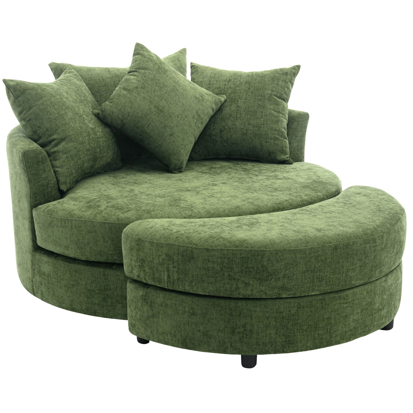 Orisfur. 360° Swivel Accent Barrel Chair with Storage Ottoman & 4 Pillows, Modern Chenille Leisure Chair Round Accent for Living Room, Green