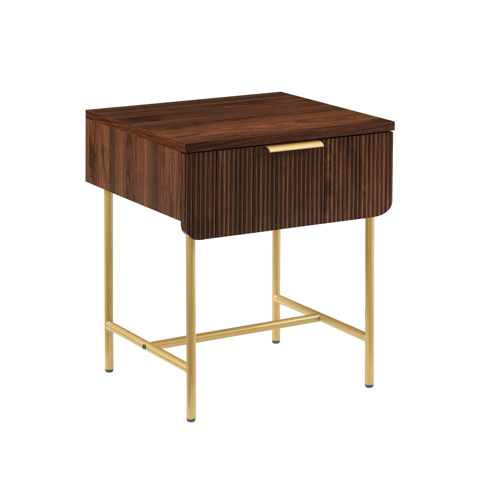 Modern Fluted-Door Minimalist Side Table – Dark Walnut