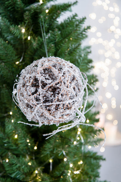 D5" Iced Twig Ball, Decorative Hanging Ball Christmas Tree Ornaments for Holiday Party Decorations, Set of 4