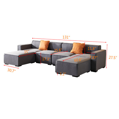 Modular U Shape Sectional Fabric Sofa (Grey)