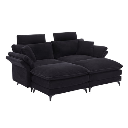 [VIDEO/New] Deep Seat Sectional Sofa, Comfortable Cloud Sofa with Ottomans, loveseat Sofa, 85.8''Modern Corduroy Upholstered Sectional Sofa for Living Room, Apartment, Studio, Office (Black).