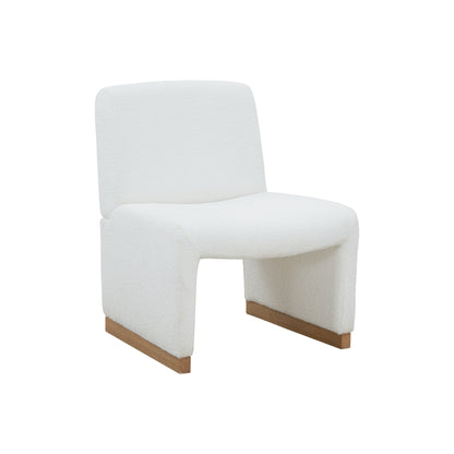 Comfy Accent Chair, Upholstered Slipper Chair, Armless Chair with Wood Legs and Soft Fabric for Living Room, Bedroom, White