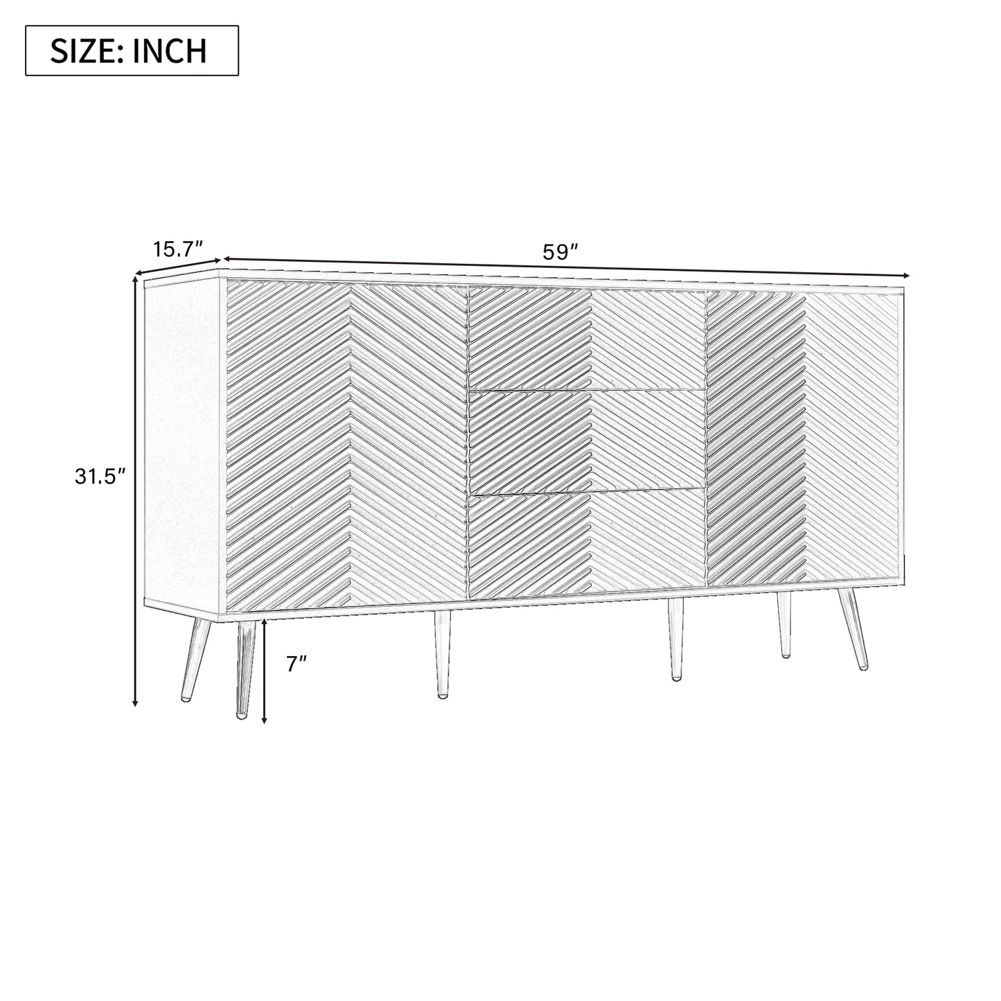 U_STYLE  Modern Sideboard with Geometric Line Design, Conical Metal Legs, and Central Drawers for Stylish Storage, Suitable for Study, Entryway and Living Room