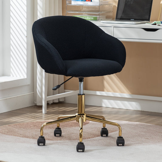 047-Mesh Fabric Home Office 360°Swivel Chair Adjustable Height With Gold Metal Base,Black