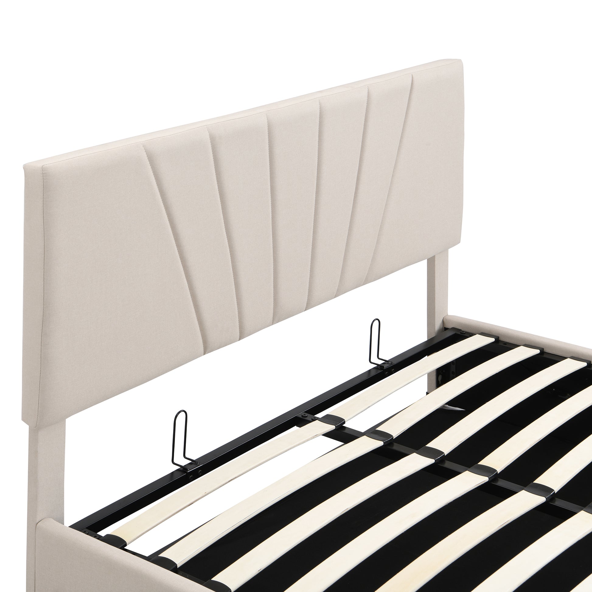 Full size Upholstered Platform bed with a Hydraulic Storage System - Beige