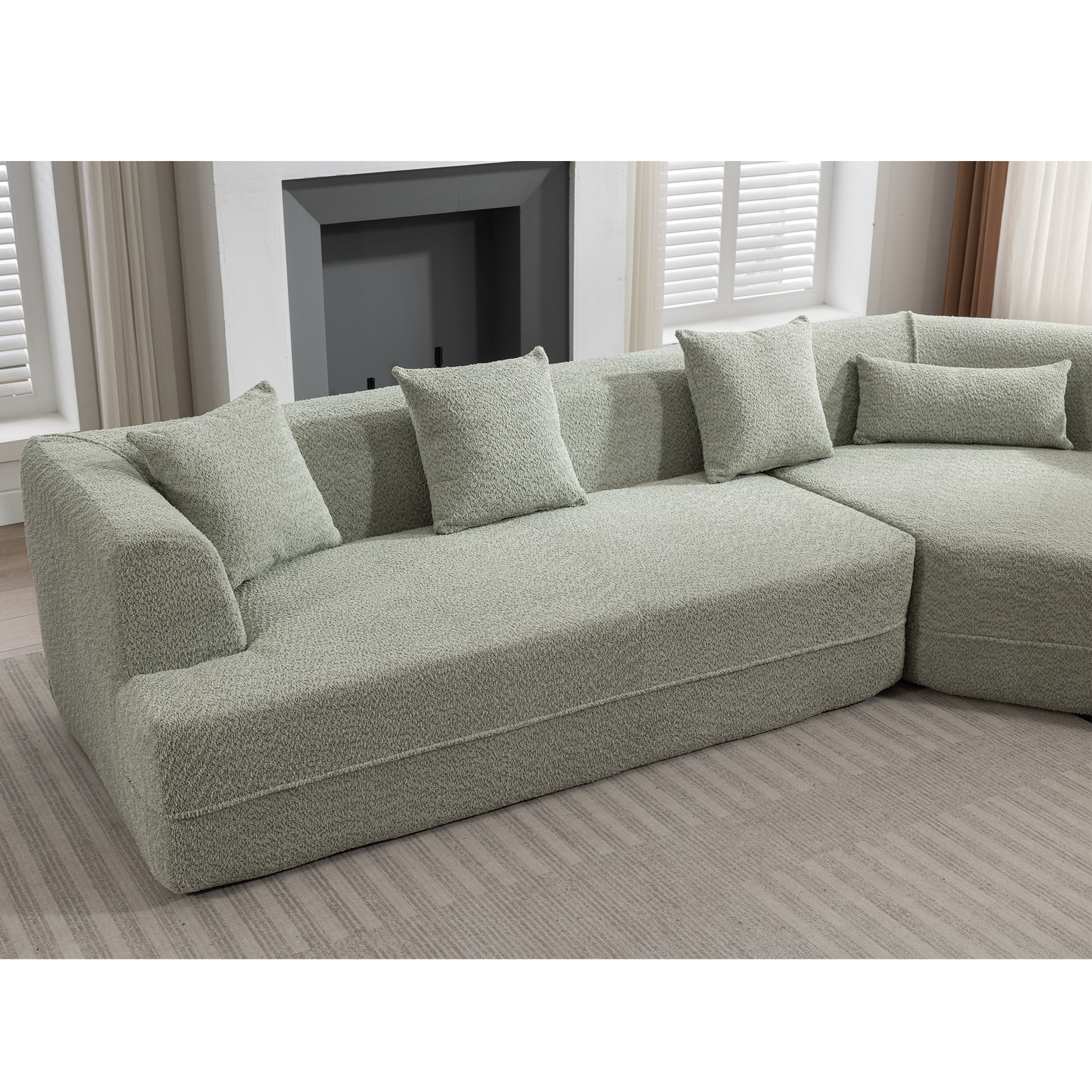 [VIDEO PROVIDED][ New And Upgraded Extended Edition]Modular sofa , modern minimalist style sofa,  upholstered ,  free combination, round fiber fabric, anti-wrinkle fabric,Dimension extension,Green